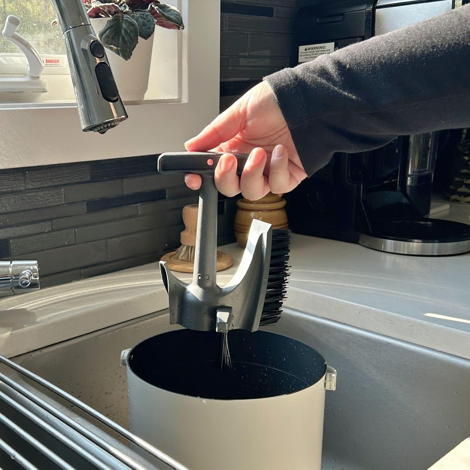 Eco cleaning brush for sink, cookware, and household surfaces